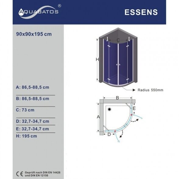 Dušo kabina AQUABATOS Essens EQD903/17 90x90x195 9