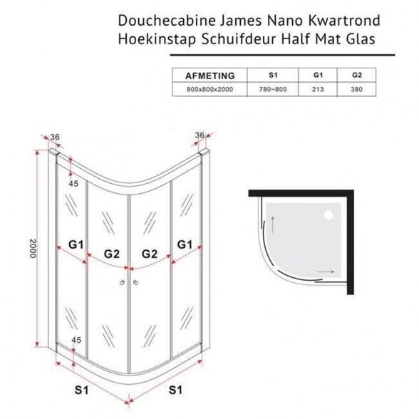 Dušo kabina DIAMOND LINE James 80x80, su padėklu 5