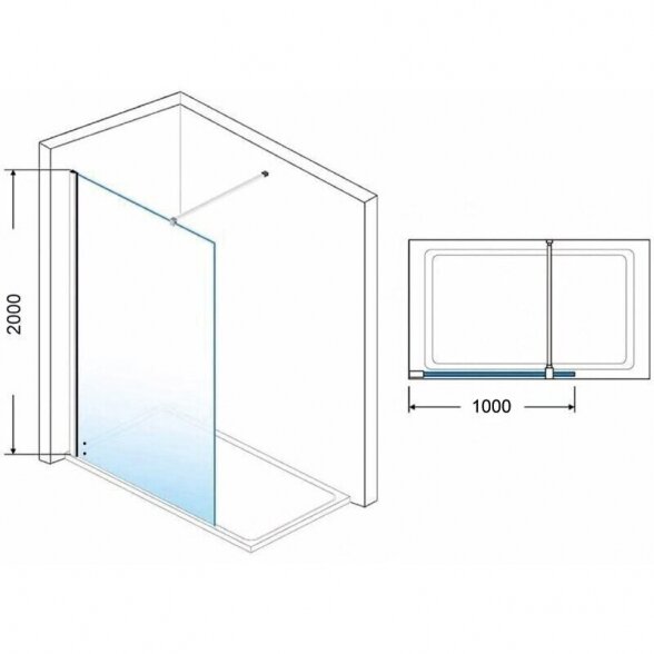 Dušo sienelė AQUALUX Walk-in 1000, chrome 10