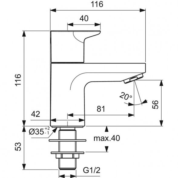 Praustuvas IDEAL STANDARD Strada II 45, su čiaupu 6