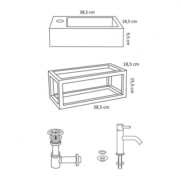 Praustuvo komplektas DIFFERENZ Juti Concrete 38,5 cm 3