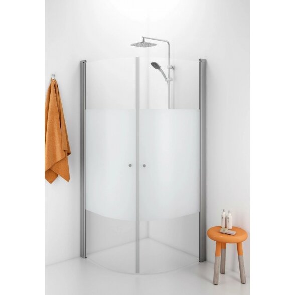 Pusapvalė dušo kabina IDO Showerama 10-4 80X80, dalinai matinis stiklas